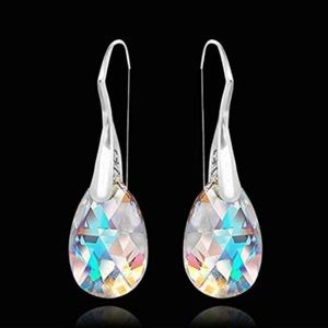 Crystal Earrings Blue Gem with Drop Dangle Hook Charm Fashion Diamond Stud